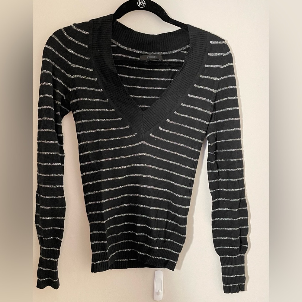 Black with silver strips sweater from Express size XS